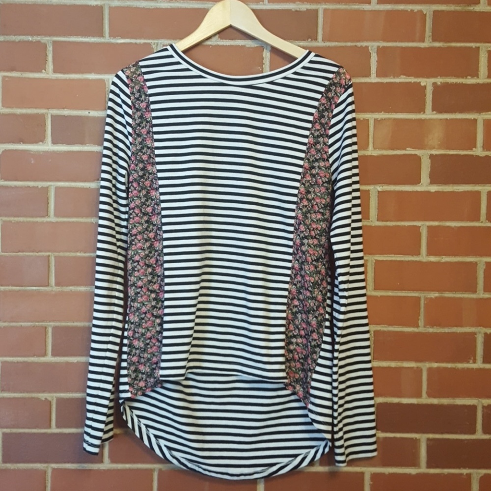 Black and white striped hi low tunic